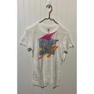 New DC Shoes White Vintage Y2K Neon Graphic Short Sleeve Tee T Shirt Size Medium